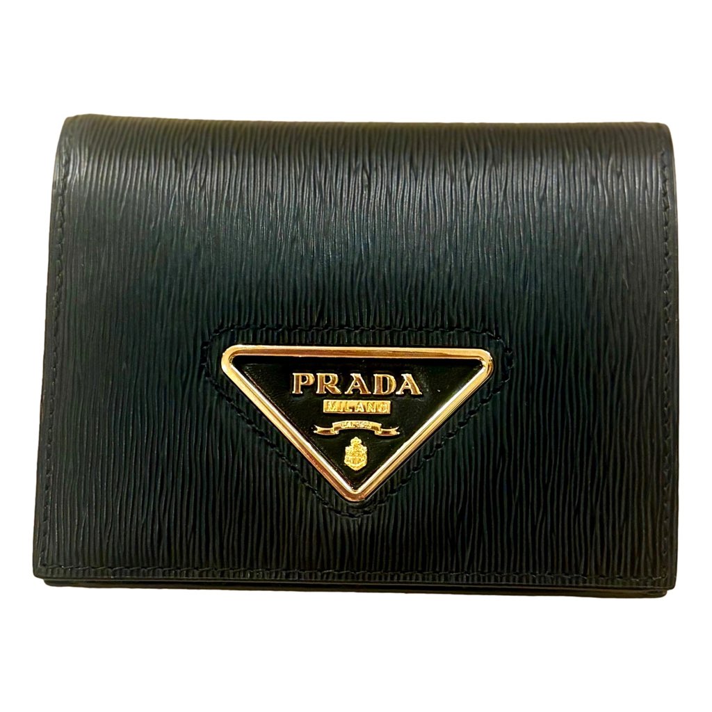 Prada Prada Vitello Move Nero Black Triangle Logo Leather Bifold Snap Wallet