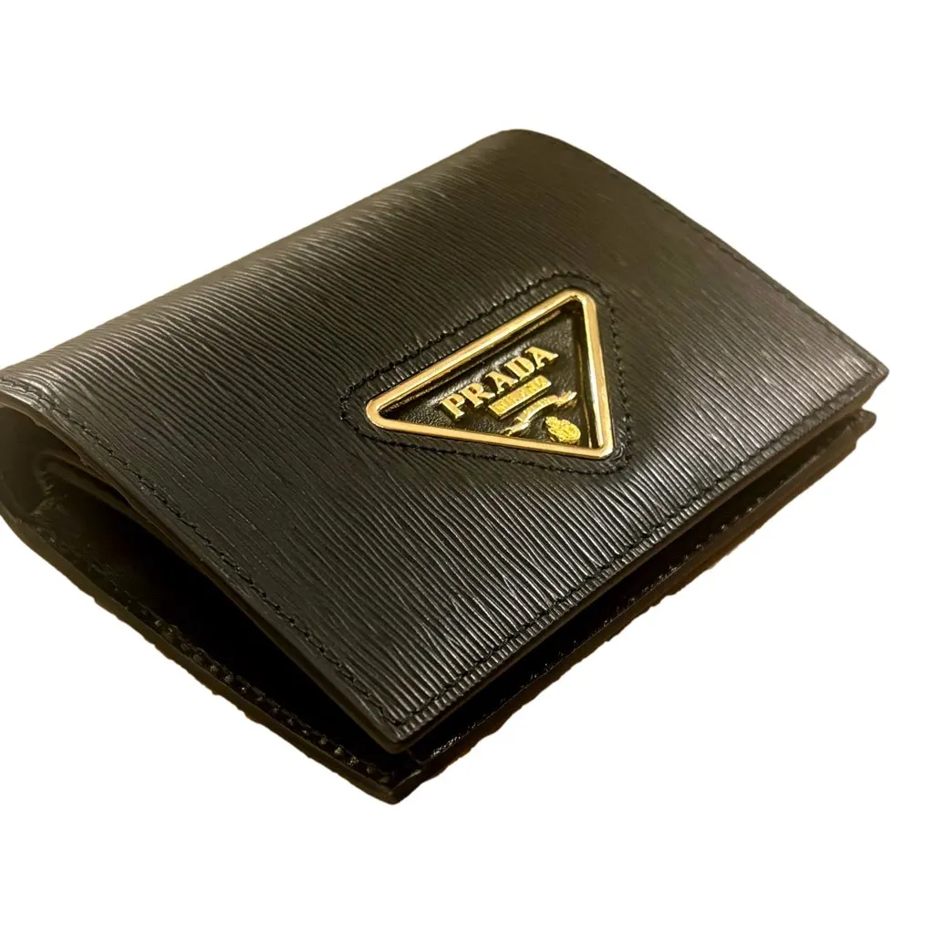 Prada Vitello Move Nero Black Triangle Logo Leather Bifold Snap Wallet Black Leather Never worn, with tag - Inside View