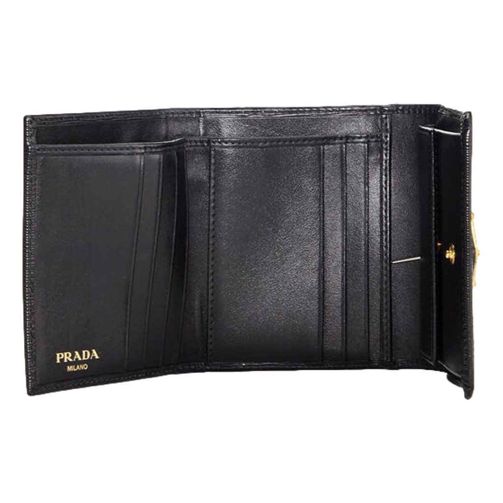 Prada Prada Vitello Move Nero Black Triangle Logo Leather Bifold Snap Wallet - Detail 1