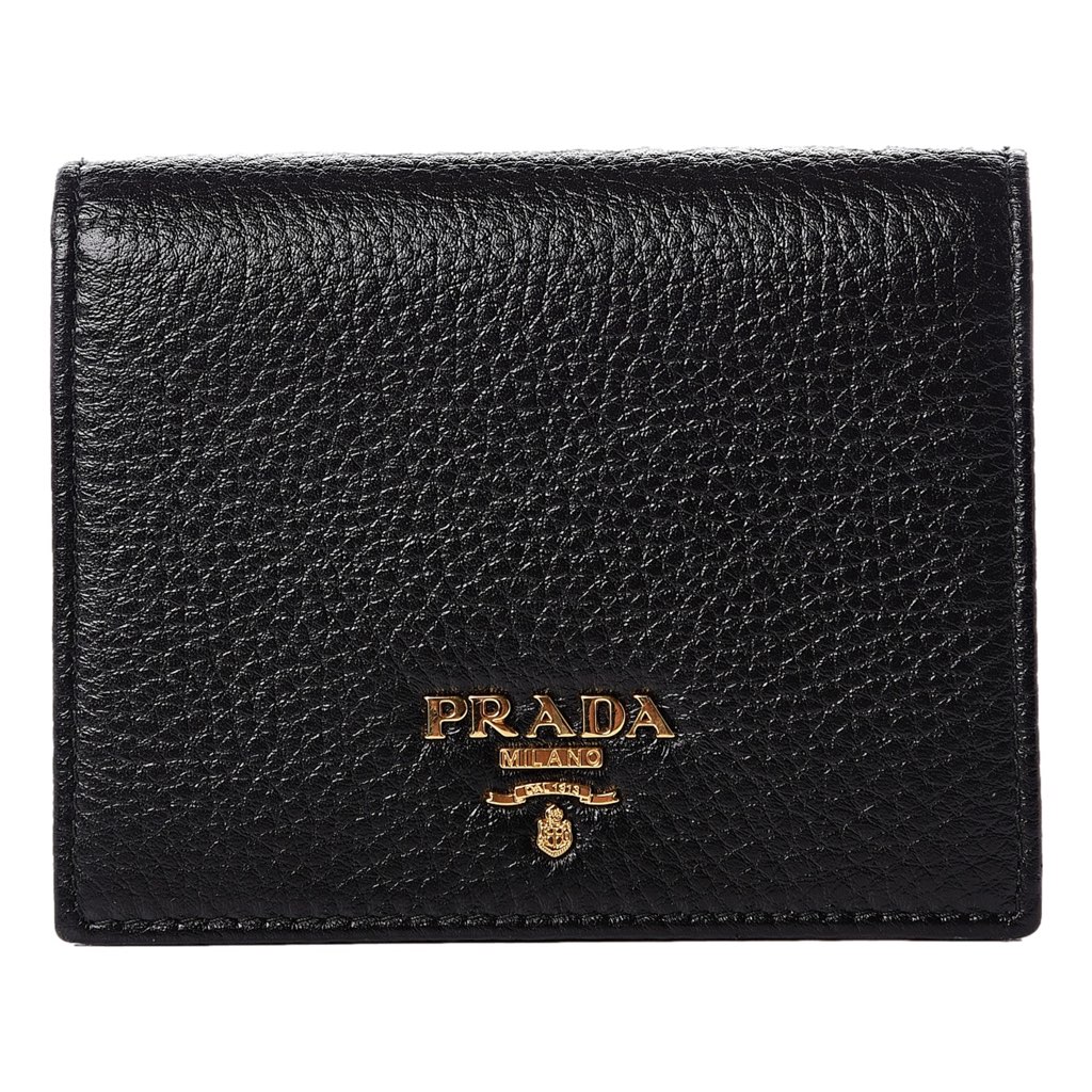 Prada Prada Vitello Grain Nero Black Logo Leather Bifold Snap Wallet