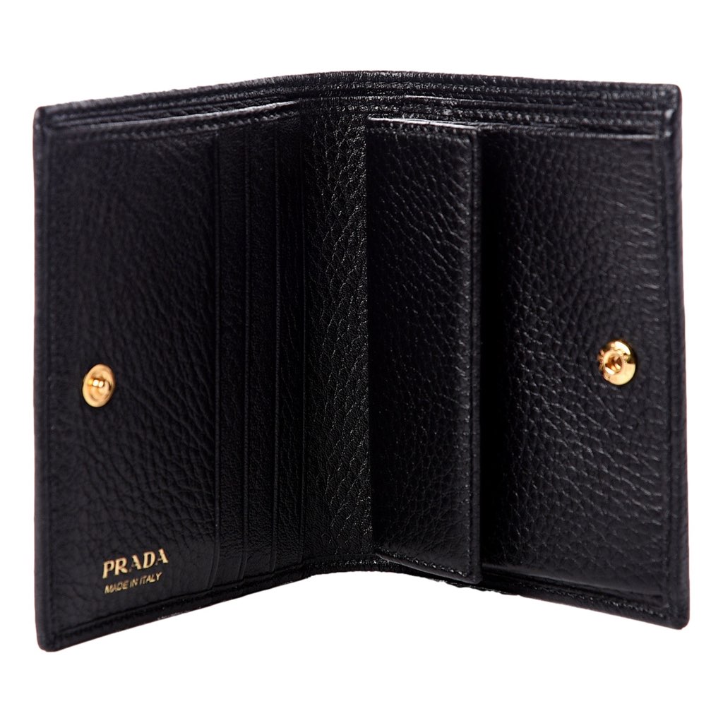 Prada Prada Vitello Grain Nero Black Logo Leather Bifold Snap Wallet - 4