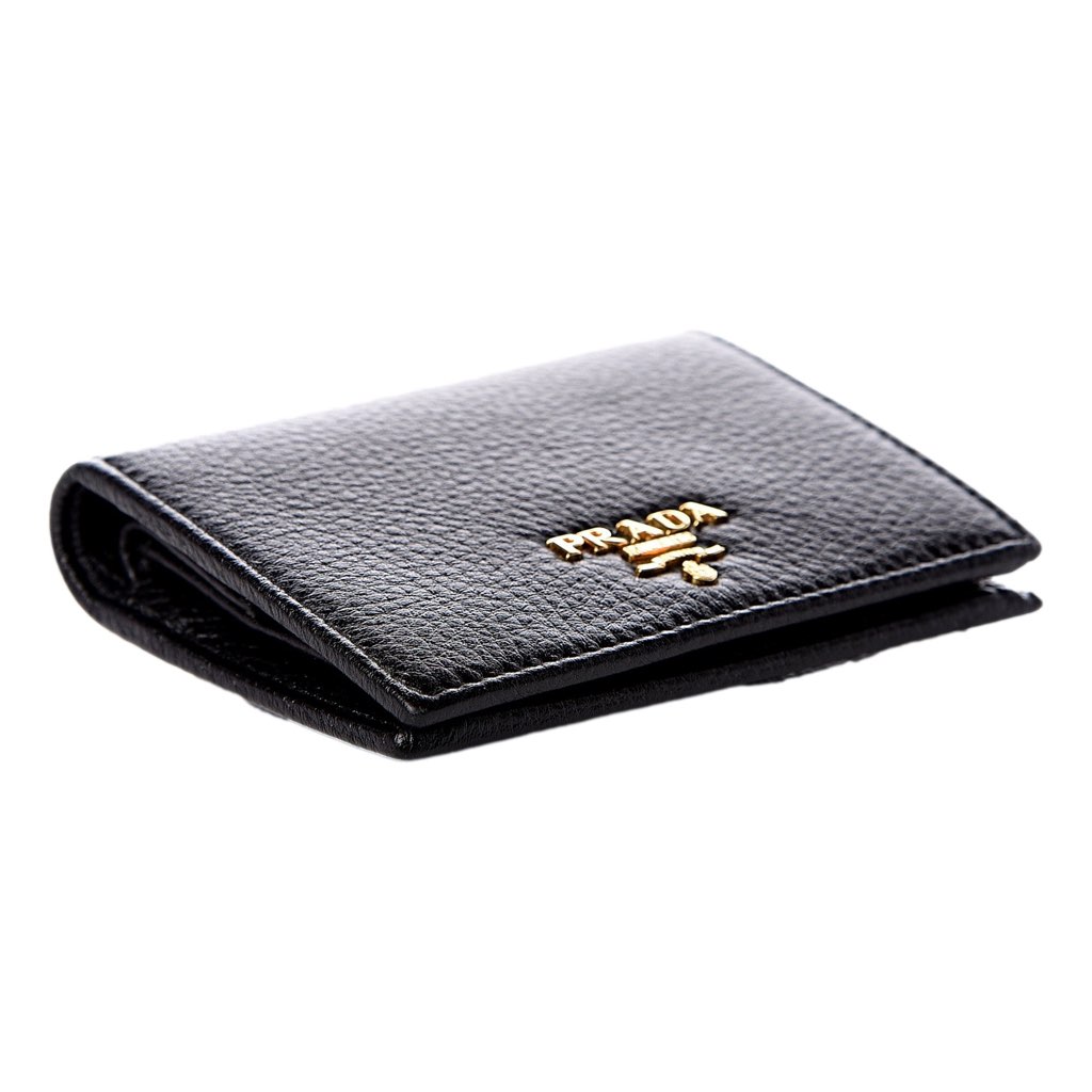 Prada Prada Vitello Grain Nero Black Logo Leather Bifold Snap Wallet - Side view