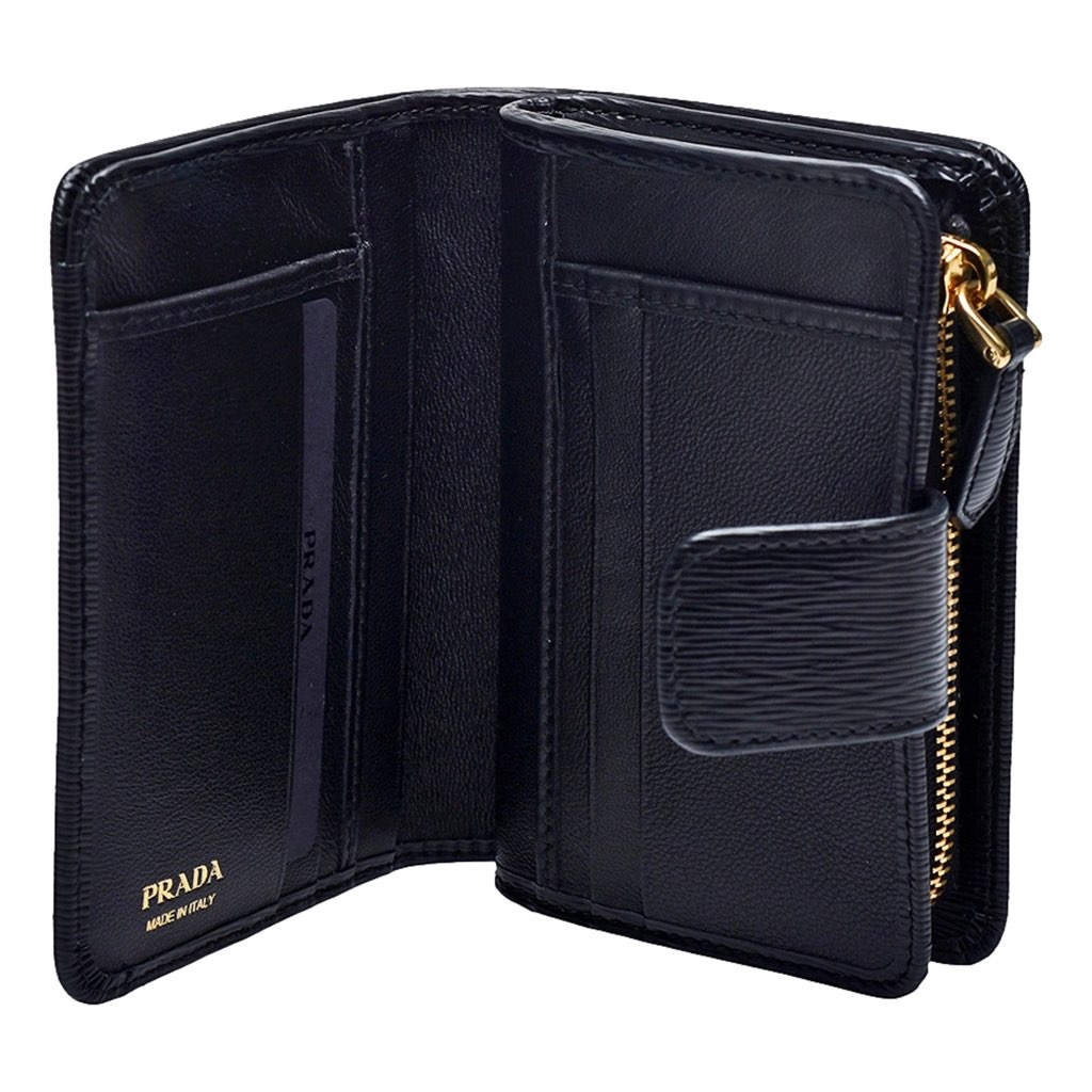 Prada Prada Vitello Move Nero Black Leather Small Wallet with Zipper Gold Triangle Logo - Image 6