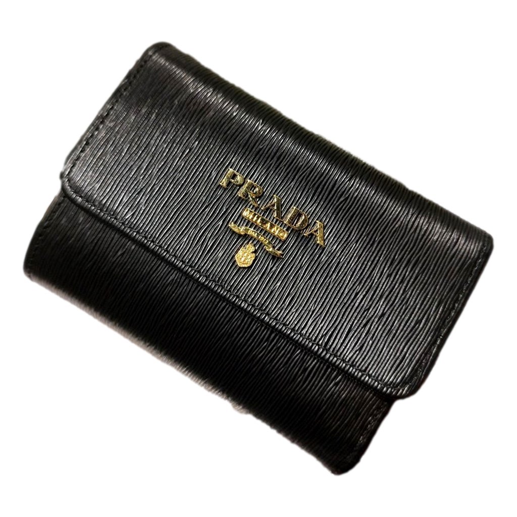 Prada Prada Vitello Move Nero Black Trifold Coin Zipper Snap Card Holder Wallet