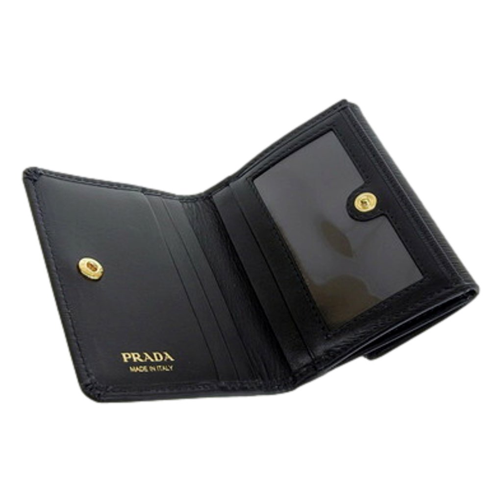 Prada Prada Vitello Move Nero Black Trifold ID Holder Snap Wallet - Side view