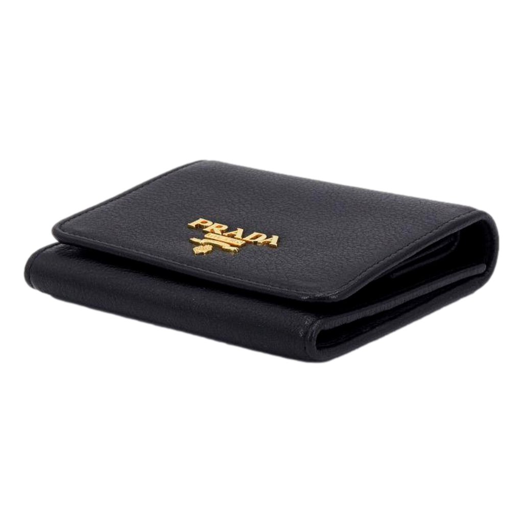 Prada Prada Vitello Grain Black Trifold Compact Wallet Leather Logo Plaque - Image 6