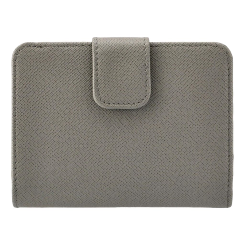 Prada Prada Vitello Grain Argilla Grey Leather Small Wallet with Zipper Gold Plaque Logo - Image 6