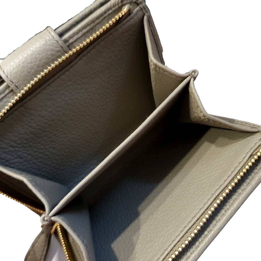 Prada Prada Vitello Grain Argilla Grey Leather Small Wallet with Zipper Gold Plaque Logo - Detail 1