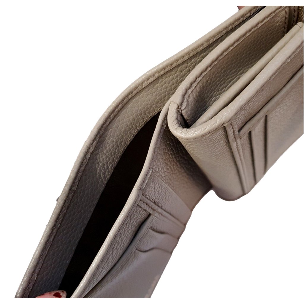 Prada Prada Vitello Grain Argilla Grey Leather Small Wallet with Zipper Gold Plaque Logo - Image 10