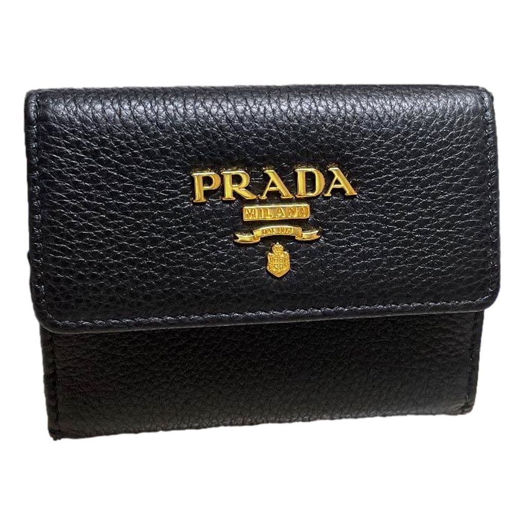 Prada Prada Vitello Grain Nero Black Bifold ID Holder Snap Wallet