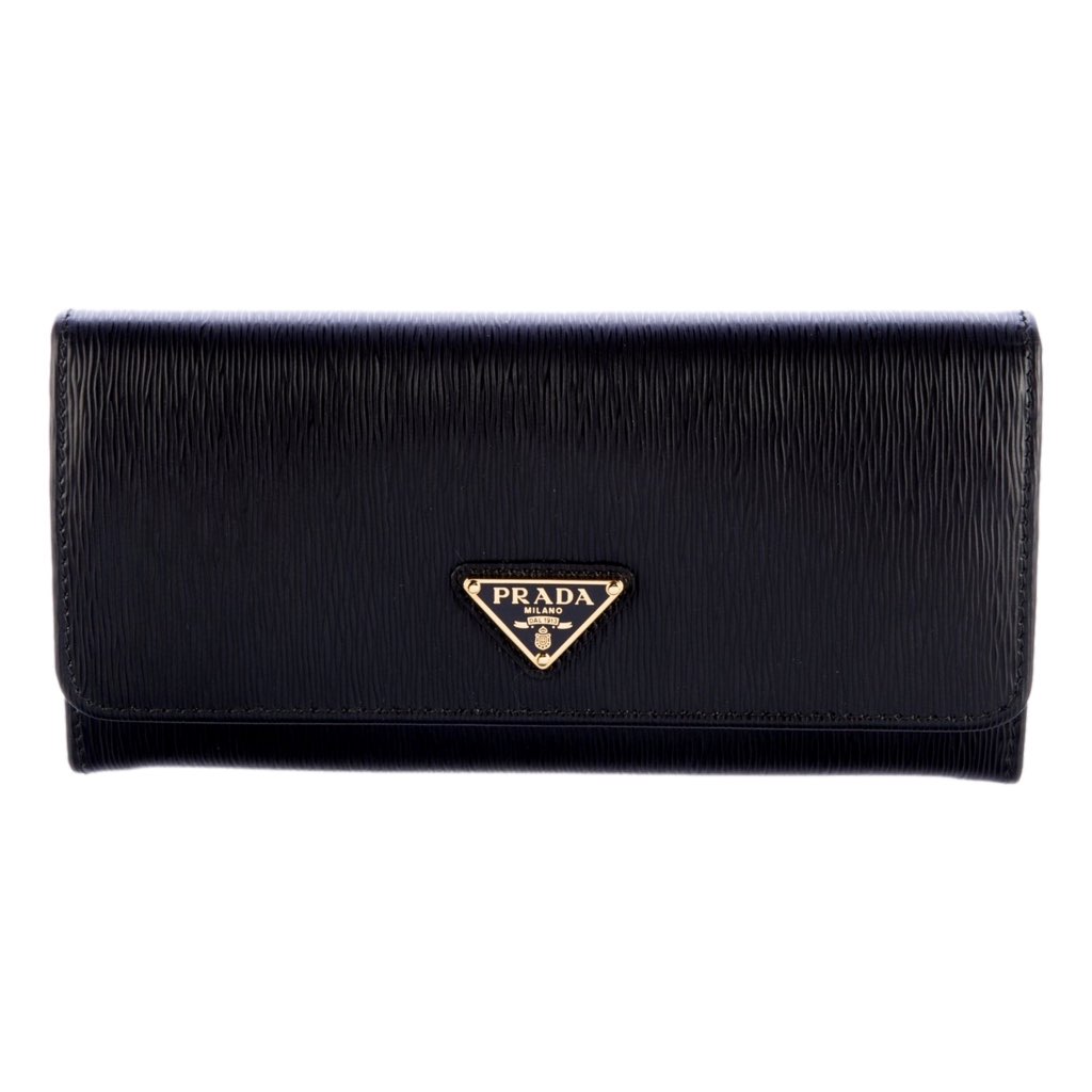 Prada Prada Vitello Move Nero Black Leather Continental Long Wallet Gold Triangle Logo