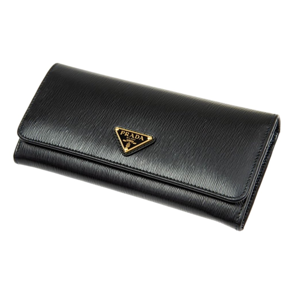 Prada Prada Vitello Move Nero Black Leather Continental Long Wallet Gold Triangle Logo - Back view