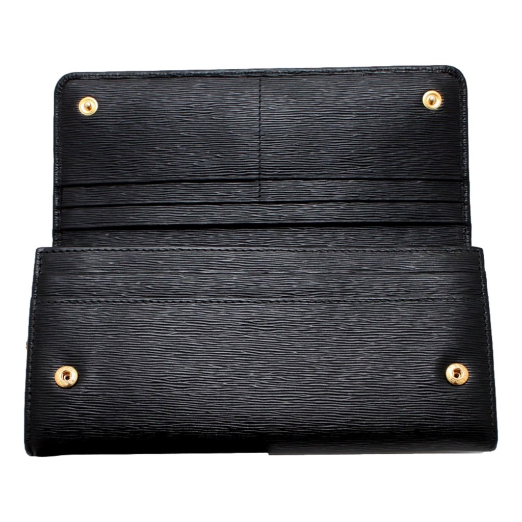 Prada Prada Vitello Move Nero Black Leather Continental Long Wallet Gold Triangle Logo - Image 6