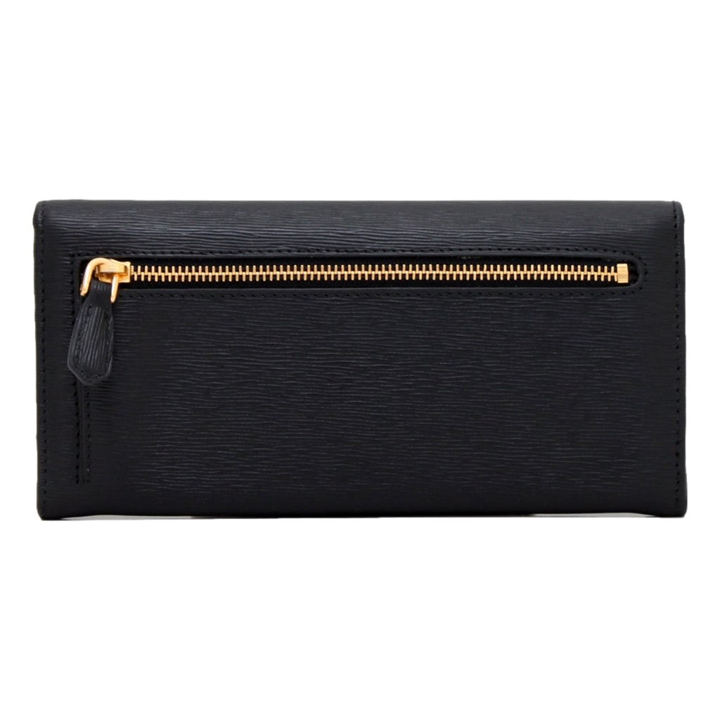 Prada Prada Vitello Move Nero Black Leather Continental Long Wallet Gold Triangle Logo - Side view