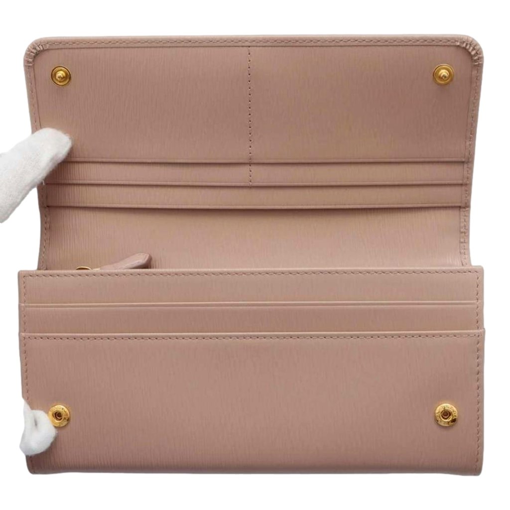 Prada Prada Vitello Move Cipria Beige Leather Continental Long Wallet Gold Triangle Logo - 4