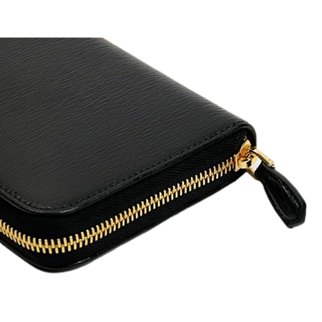 Prada Prada Vitello Move Nero Black Leather Zip Around Long Wallet Gold Triangle Logo - Image 6