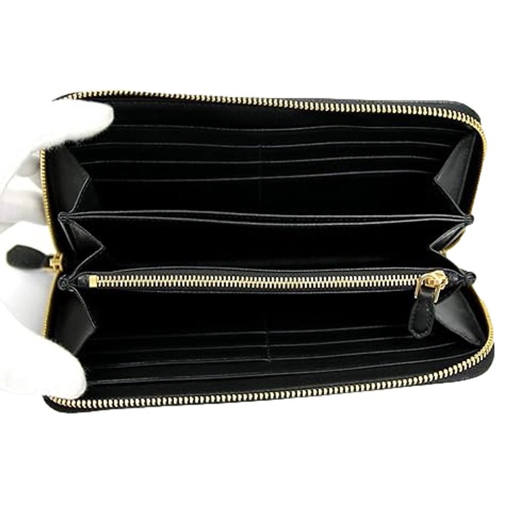 Prada Prada Vitello Move Nero Black Leather Zip Around Long Wallet Gold Triangle Logo - 4