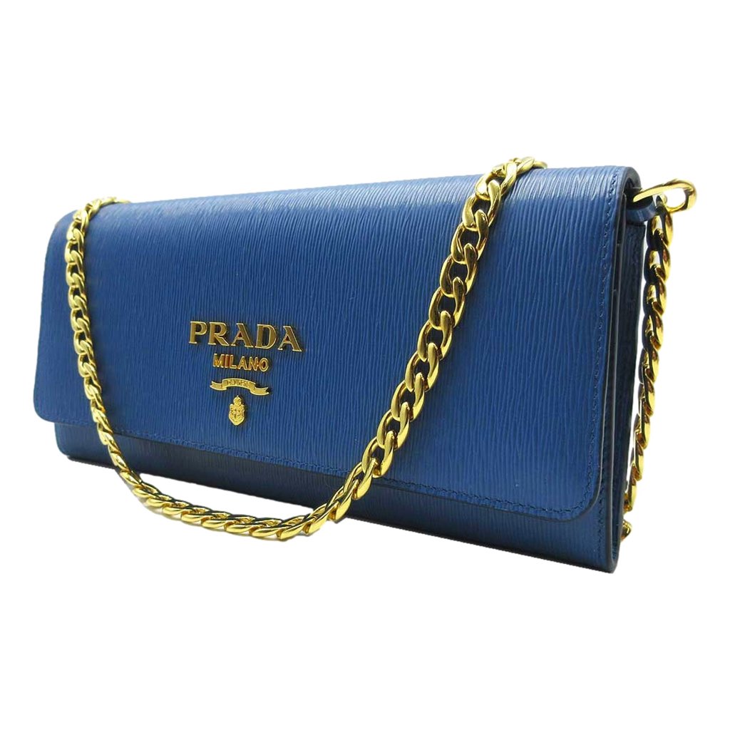 Prada Prada Vitello Move Cobalto Blue Leather Chain Crossbody Wallet Clutch - Back view