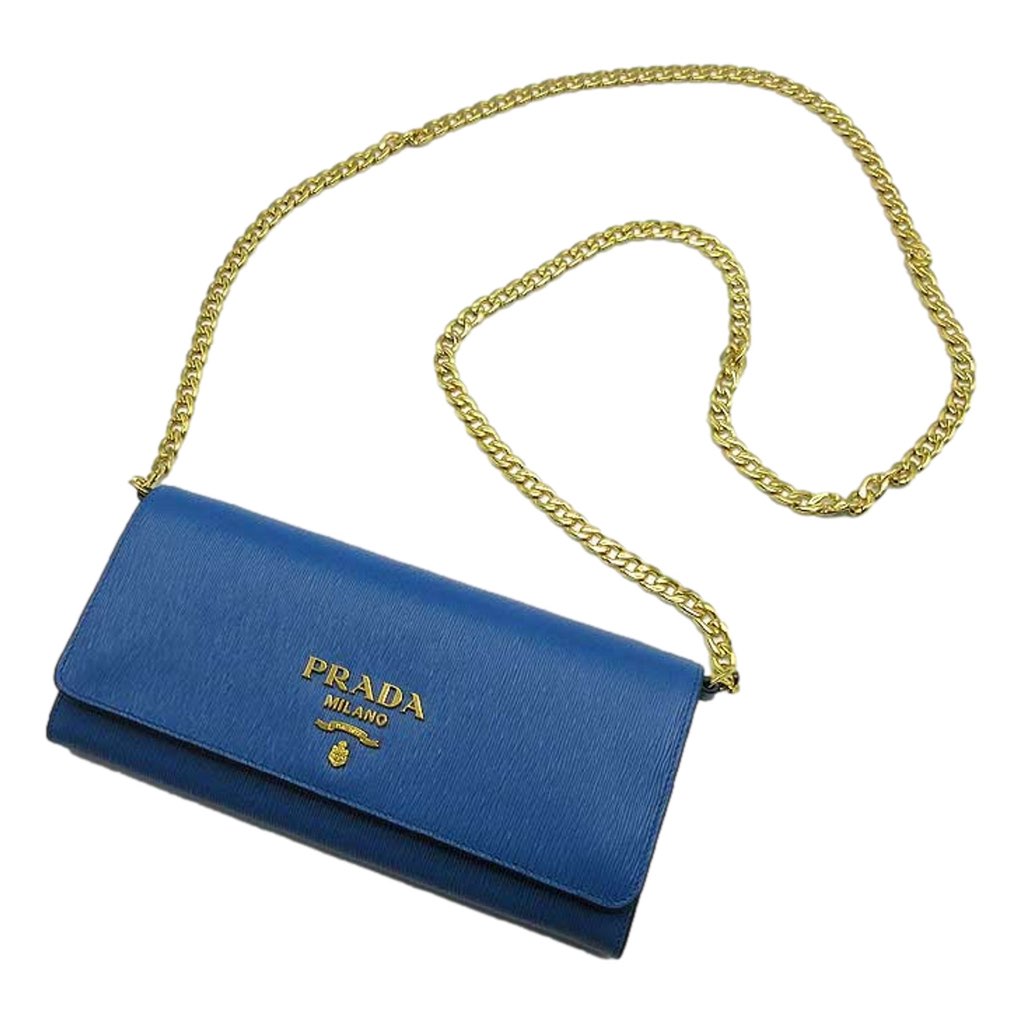 Prada Prada Vitello Move Cobalto Blue Leather Chain Crossbody Wallet Clutch - 4