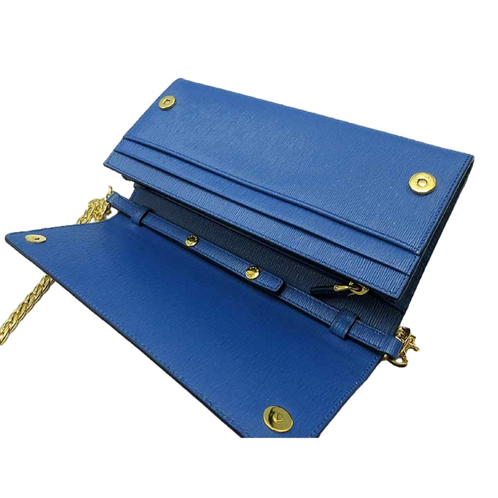 Prada Prada Vitello Move Cobalto Blue Leather Chain Crossbody Wallet Clutch - Side view