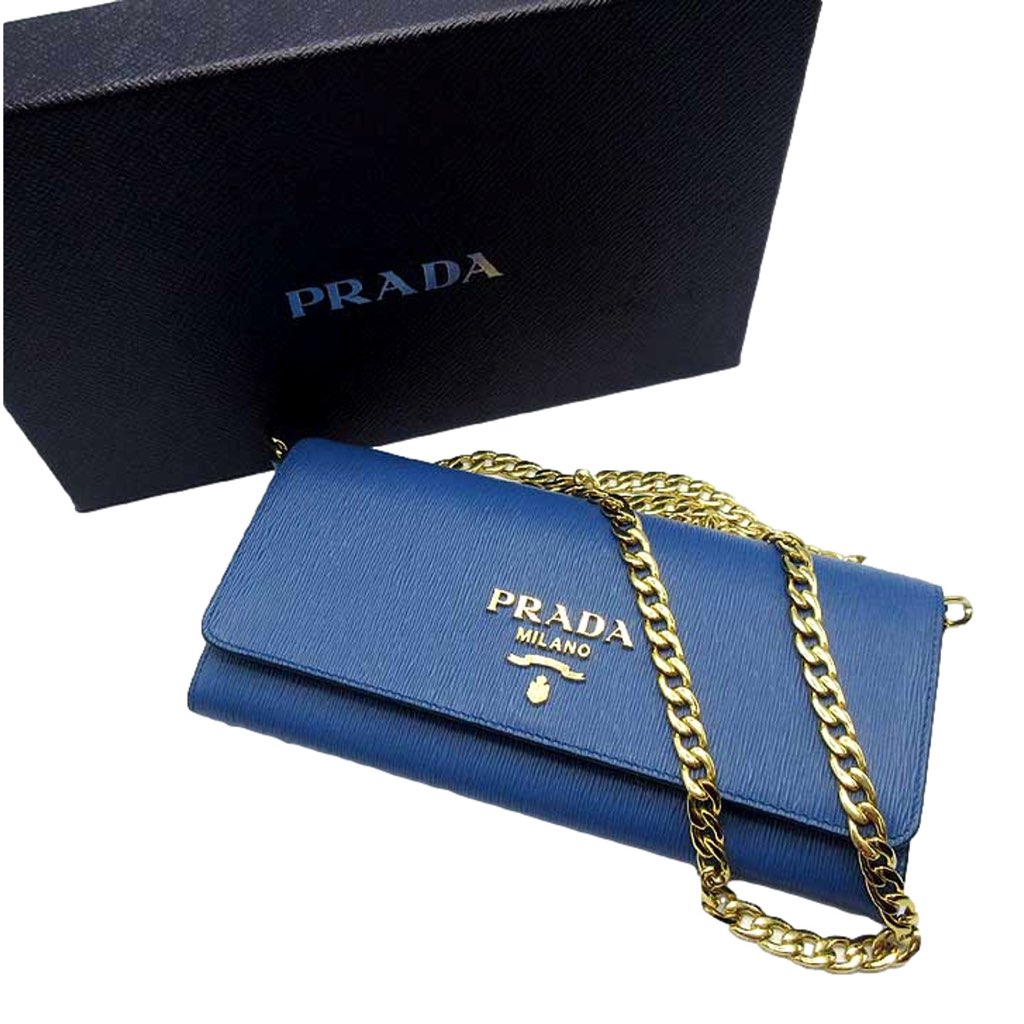 Prada Prada Vitello Move Cobalto Blue Leather Chain Crossbody Wallet Clutch - Detail 2