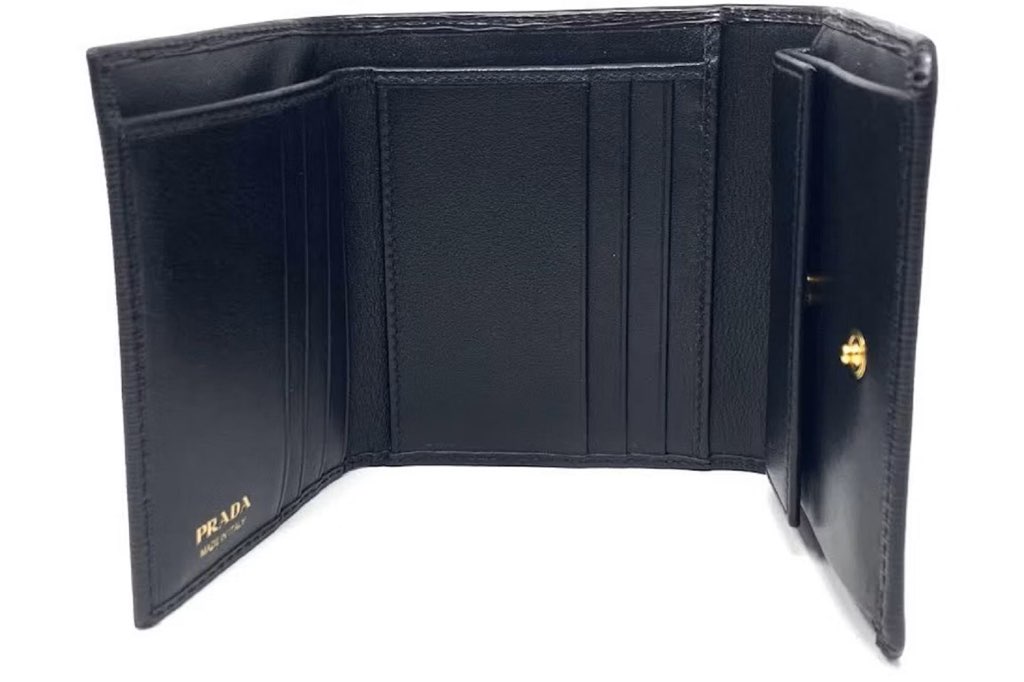 Prada Prada Vitello Move Trifold Compact Wallet Black Leather Triangle Plaque - 4