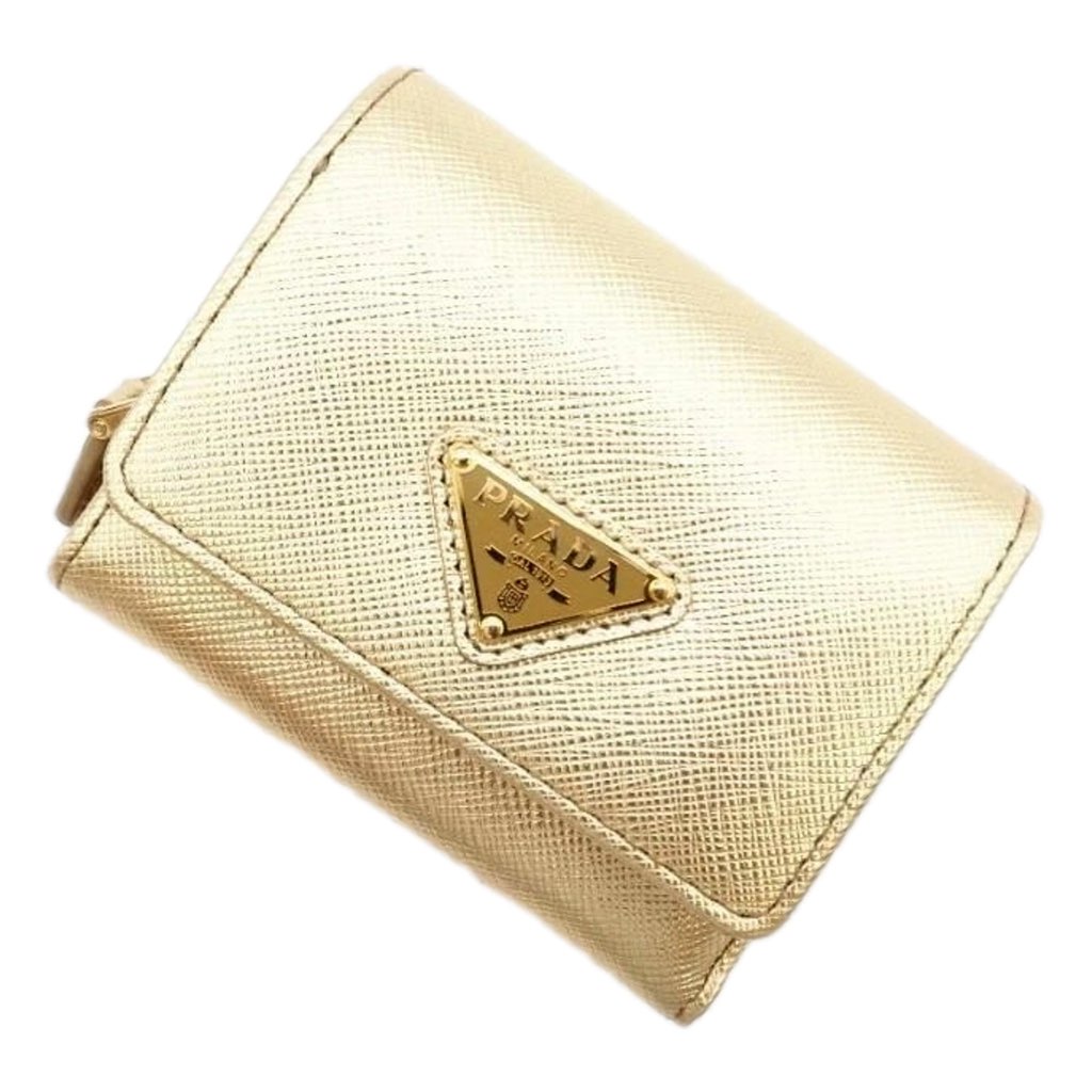 Prada Prada Saffiano Platino Gold Trifold Wallet Card Case with Zipper Coin Pouch