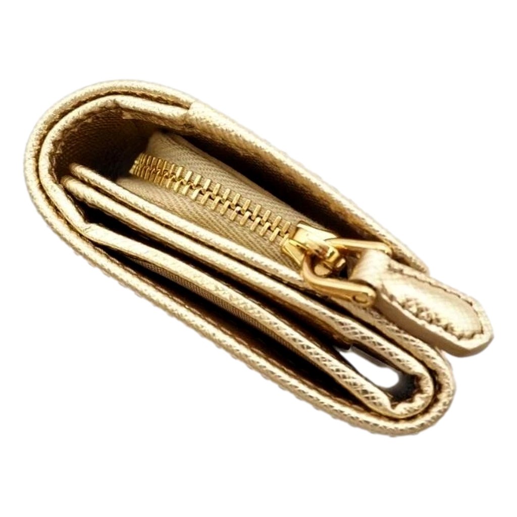 Prada Prada Saffiano Platino Gold Trifold Wallet Card Case with Zipper Coin Pouch - Side view