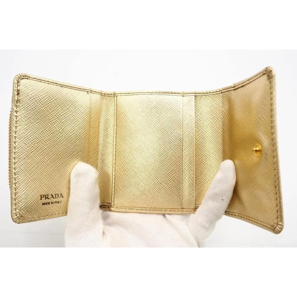 Prada Prada Saffiano Platino Gold Trifold Wallet Card Case with Zipper Coin Pouch - Detail 1