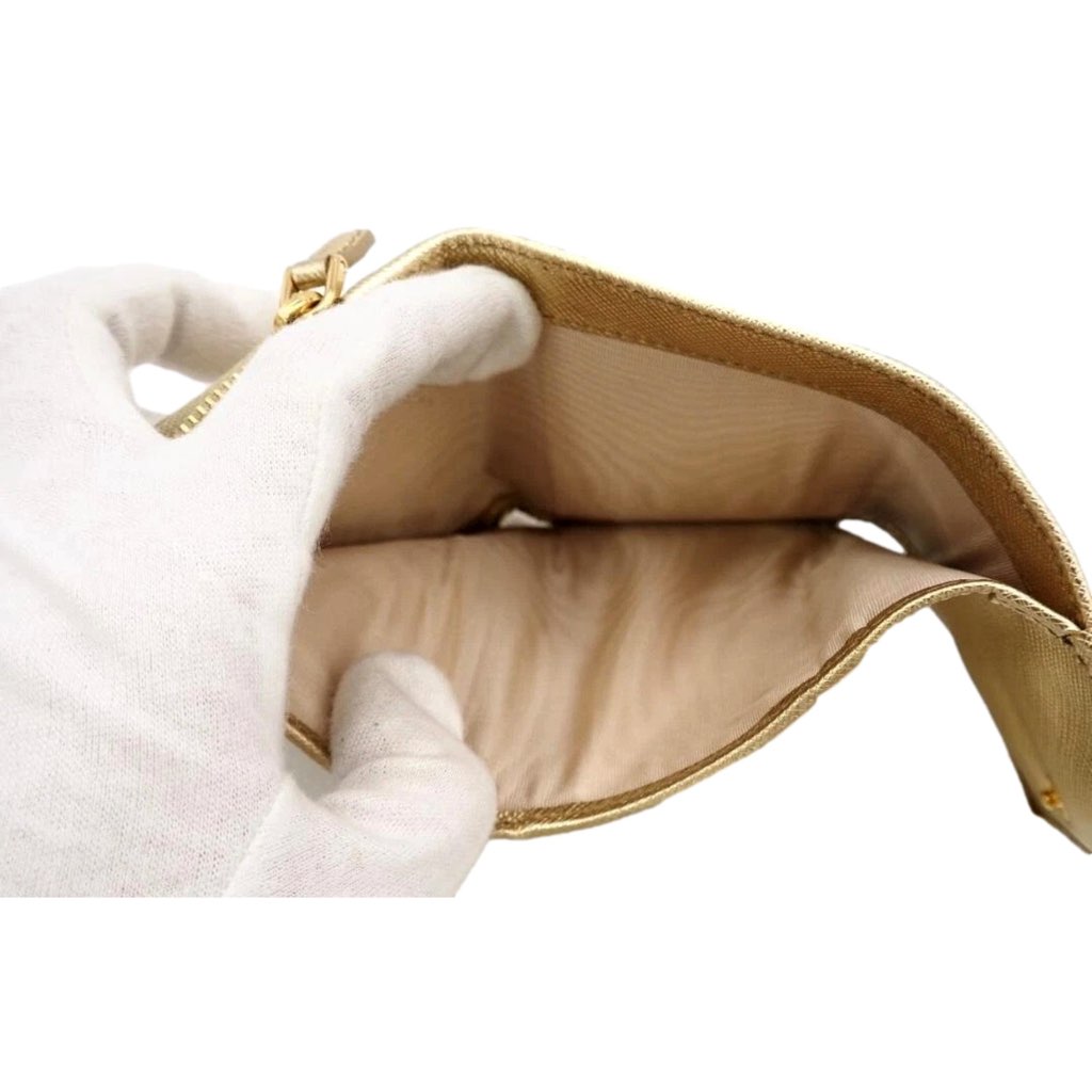 Prada Prada Saffiano Platino Gold Trifold Wallet Card Case with Zipper Coin Pouch - Detail 2