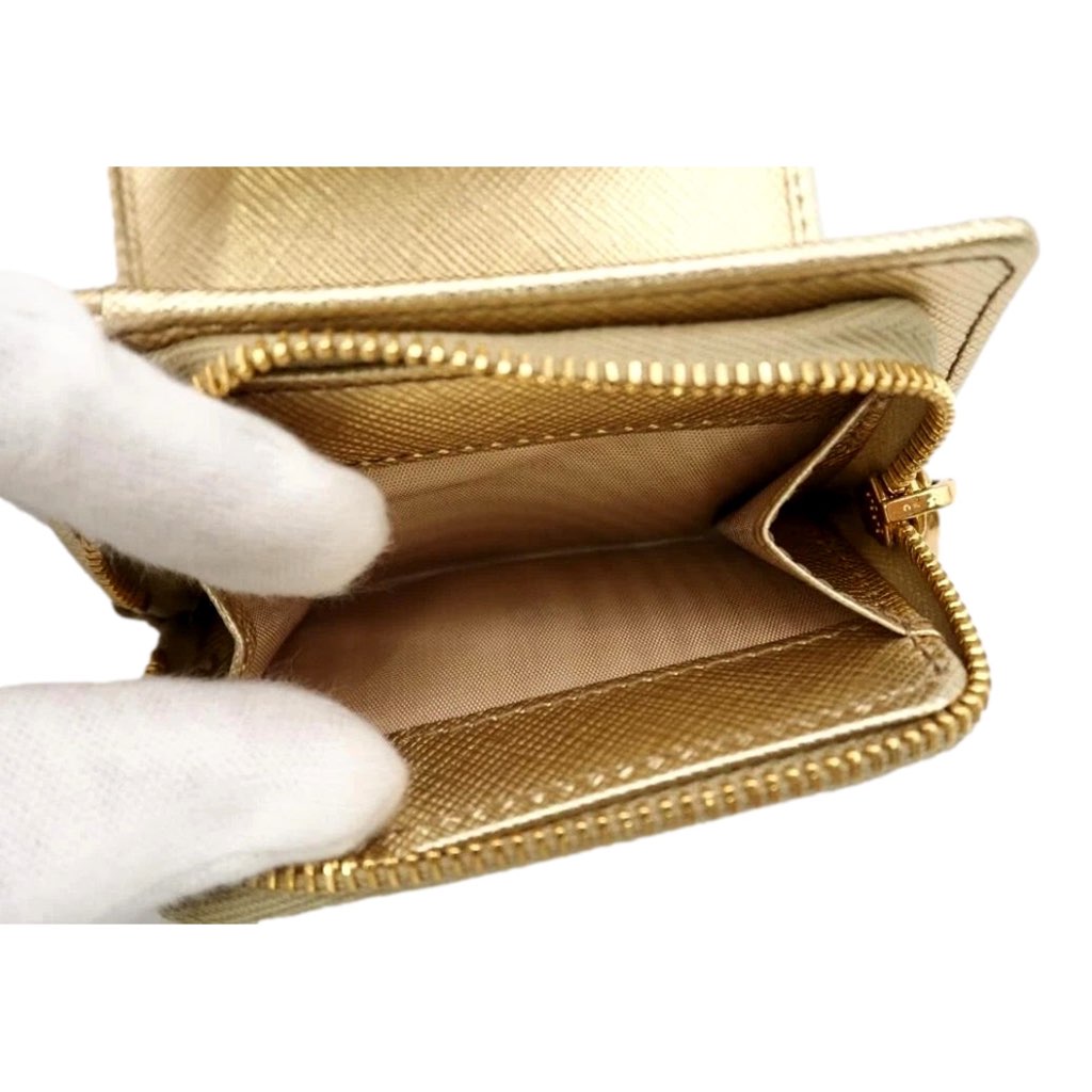 Prada Prada Saffiano Platino Gold Trifold Wallet Card Case with Zipper Coin Pouch - Image 10