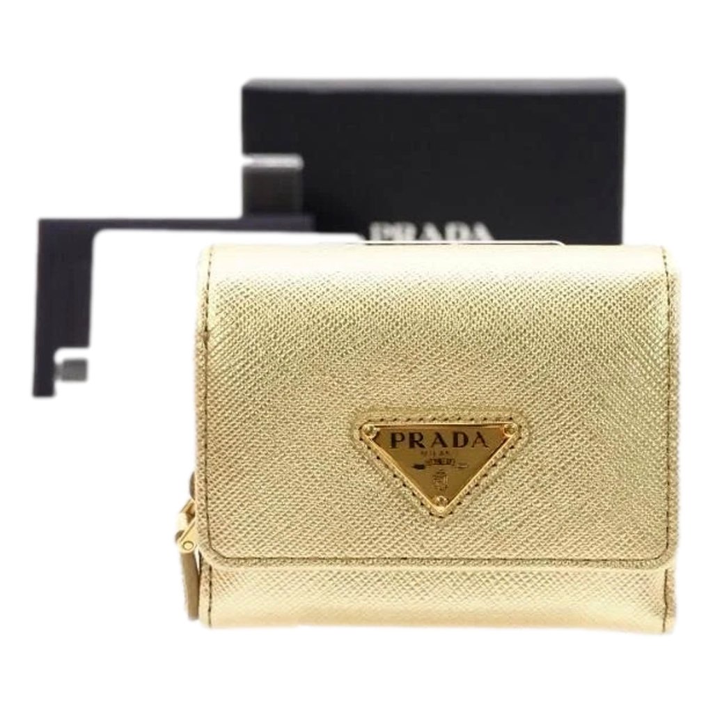 Prada Prada Saffiano Platino Gold Trifold Wallet Card Case with Zipper Coin Pouch - Image 11