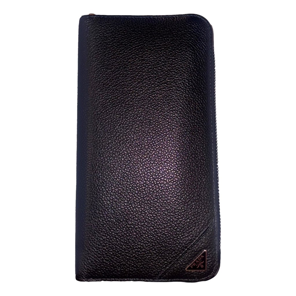 Prada Prada Vitello Micro Grain Long Black Zip Around Continental Wallet Triangle Logo - Back view