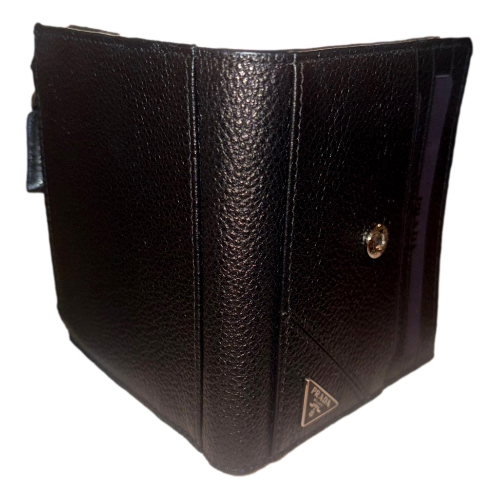 Prada Prada Black Vitello Grain Leather Card Case Bifold Wallet with Zipper Coin Pouch - Image 11