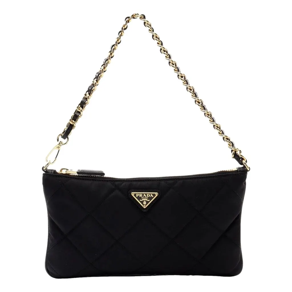 Prada Re-Edition 1995 Black Gold Re-Nylon Pouch Handbag Black Never worn, with tag - Front View