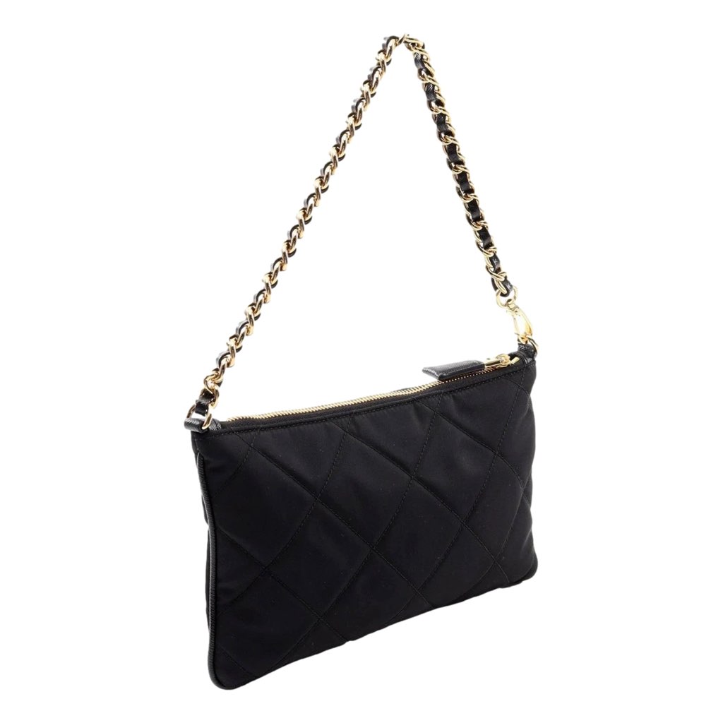 Prada Prada Re-Edition 1995 Black Gold  Re-Nylon Pouch Handbag - Back view