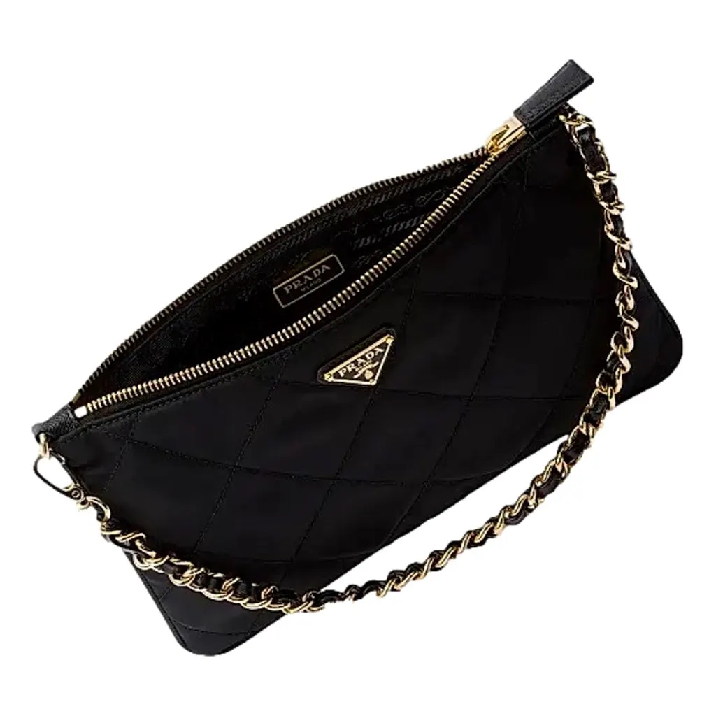 Prada Re-Edition 1995 Black Gold Re-Nylon Pouch Handbag Black Never worn, with tag - Inside View