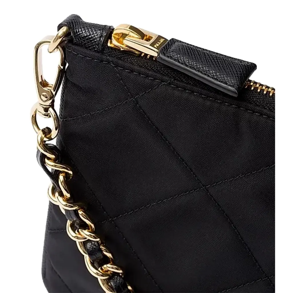 Prada Re-Edition 1995 Black Gold Re-Nylon Pouch Handbag Black Never worn, with tag - Model View