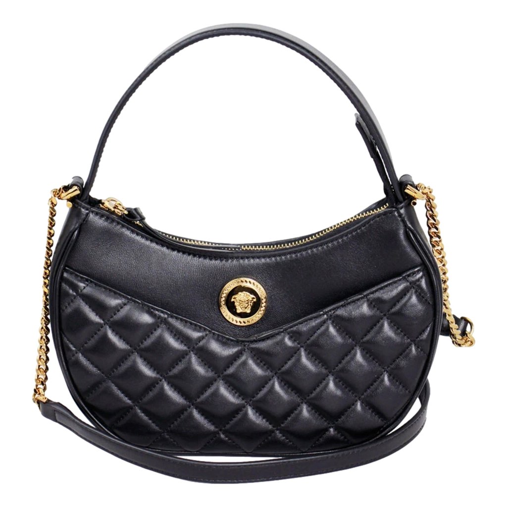 Versace Versace La Medusa Half Moon Hobo Shoulder Crossbody Bag Black Leather