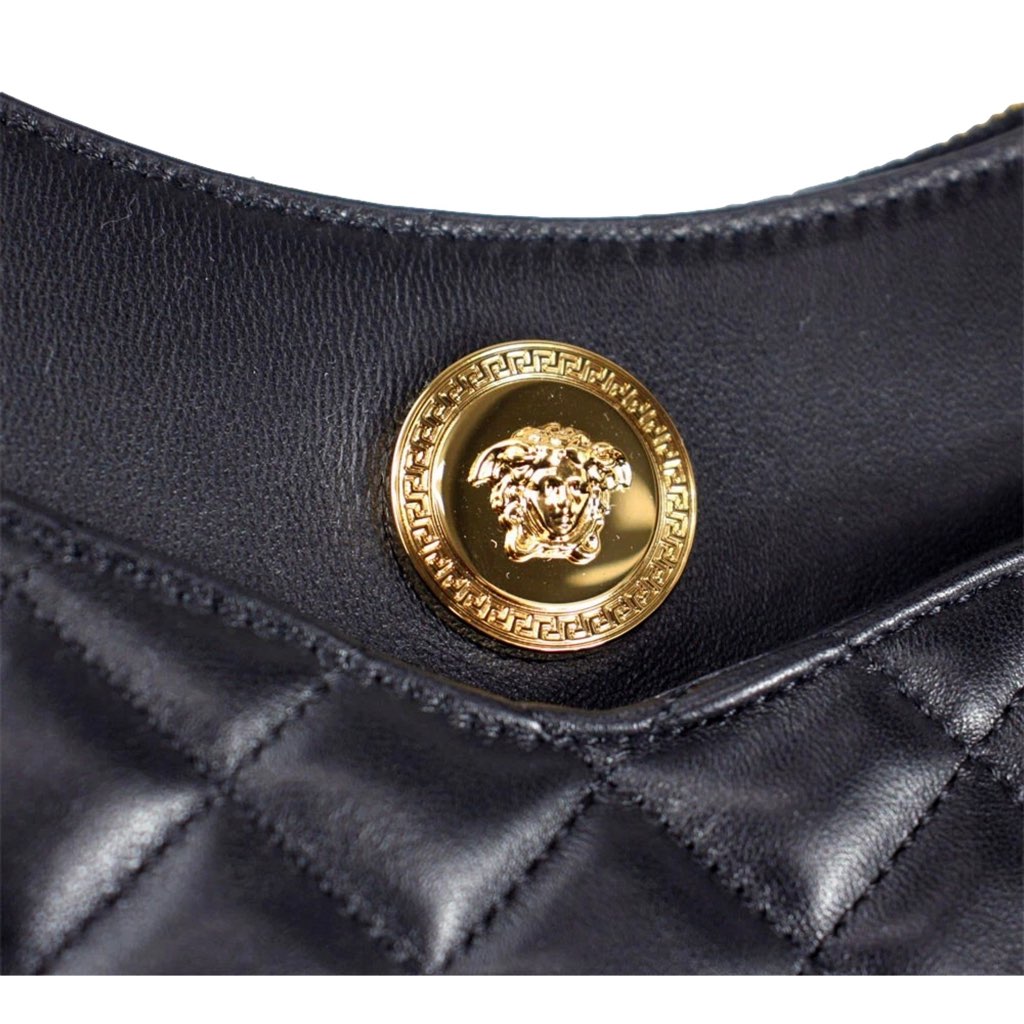 Versace Versace La Medusa Half Moon Hobo Shoulder Crossbody Bag Black Leather - Side view