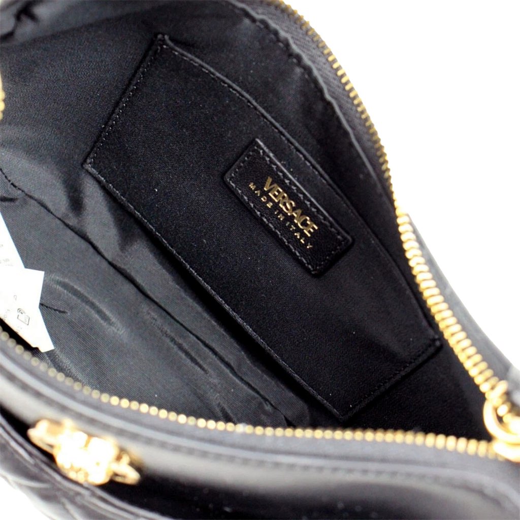 Versace Versace La Medusa Half Moon Hobo Shoulder Crossbody Bag Black Leather - Detail 1