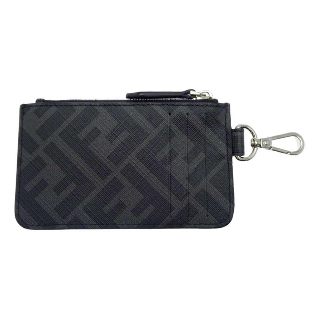 Fendi Fendi Diagonal Black Sunflower Yellow Calf Leather Coincase Keychain Wallet - 4