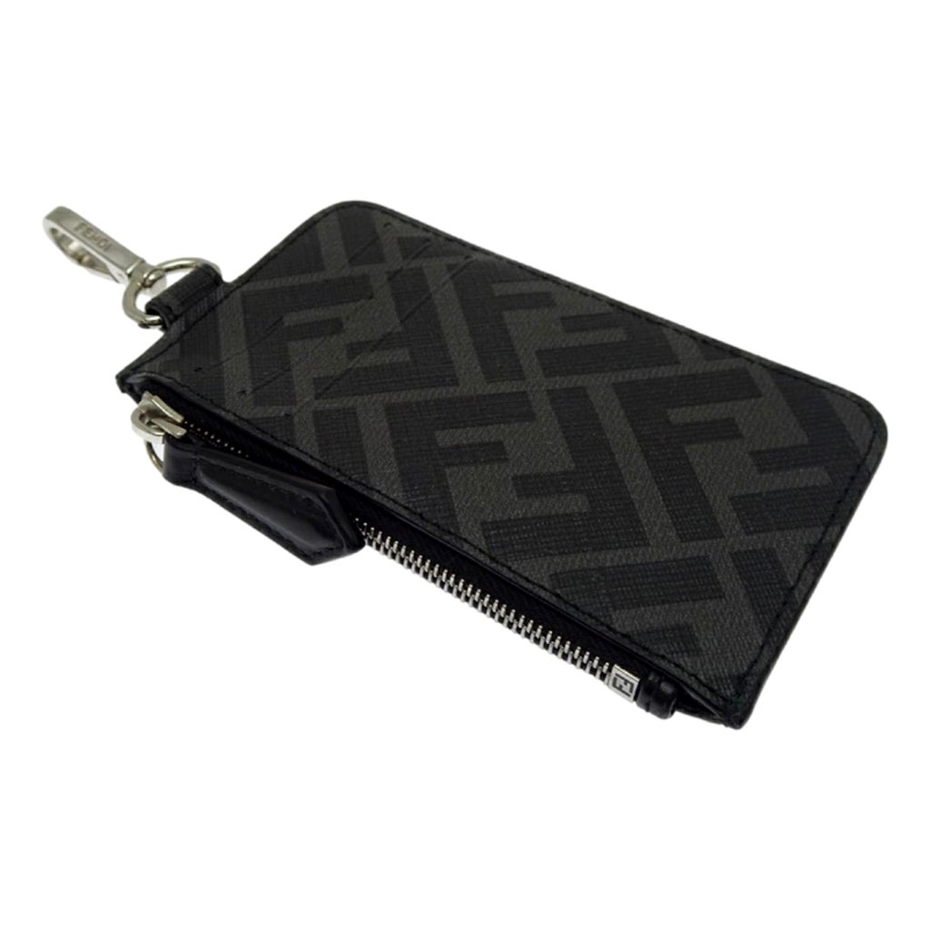 Fendi Fendi Diagonal Black Sunflower Yellow Calf Leather Coincase Keychain Wallet - Side view
