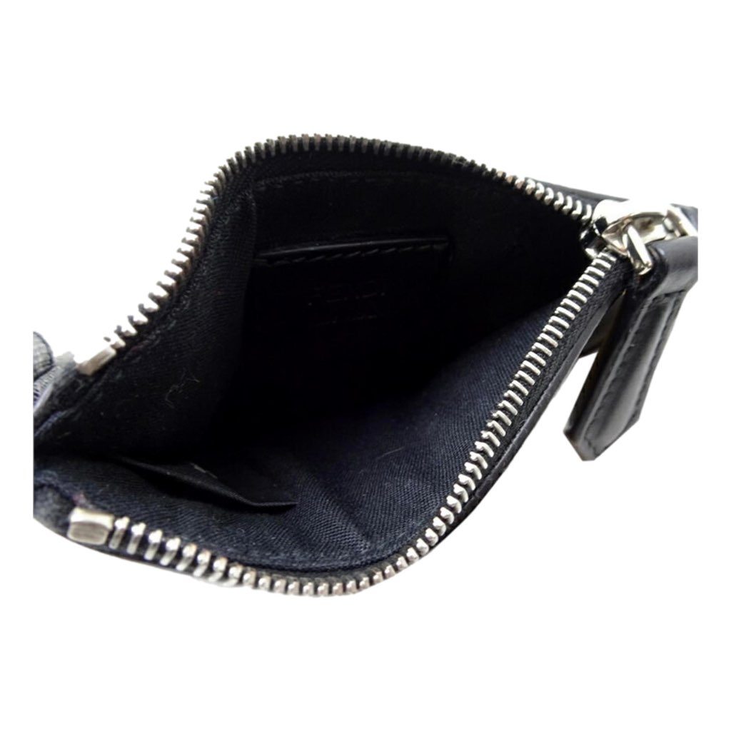 Fendi Fendi Diagonal Black Sunflower Yellow Calf Leather Coincase Keychain Wallet - Detail 1