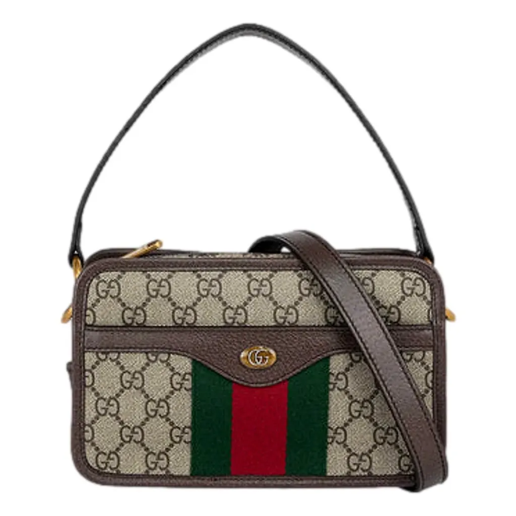 Gucci Ophida GG Supreme Canvas Leather Webstripe Top Handle Crossbody Handbag Brown Canvas Never worn, with tag - Front View