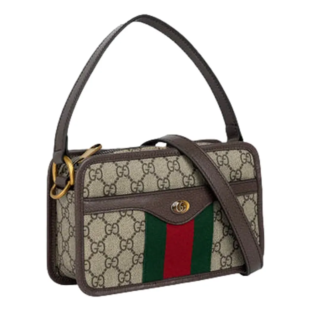 Gucci Ophida GG Supreme Canvas Leather Webstripe Top Handle Crossbody Handbag Brown Canvas Never worn, with tag - Back View