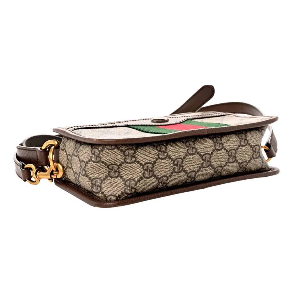 Gucci Ophida GG Supreme Canvas Leather Webstripe Top Handle Crossbody Handbag Brown Canvas Never worn, with tag - Box View