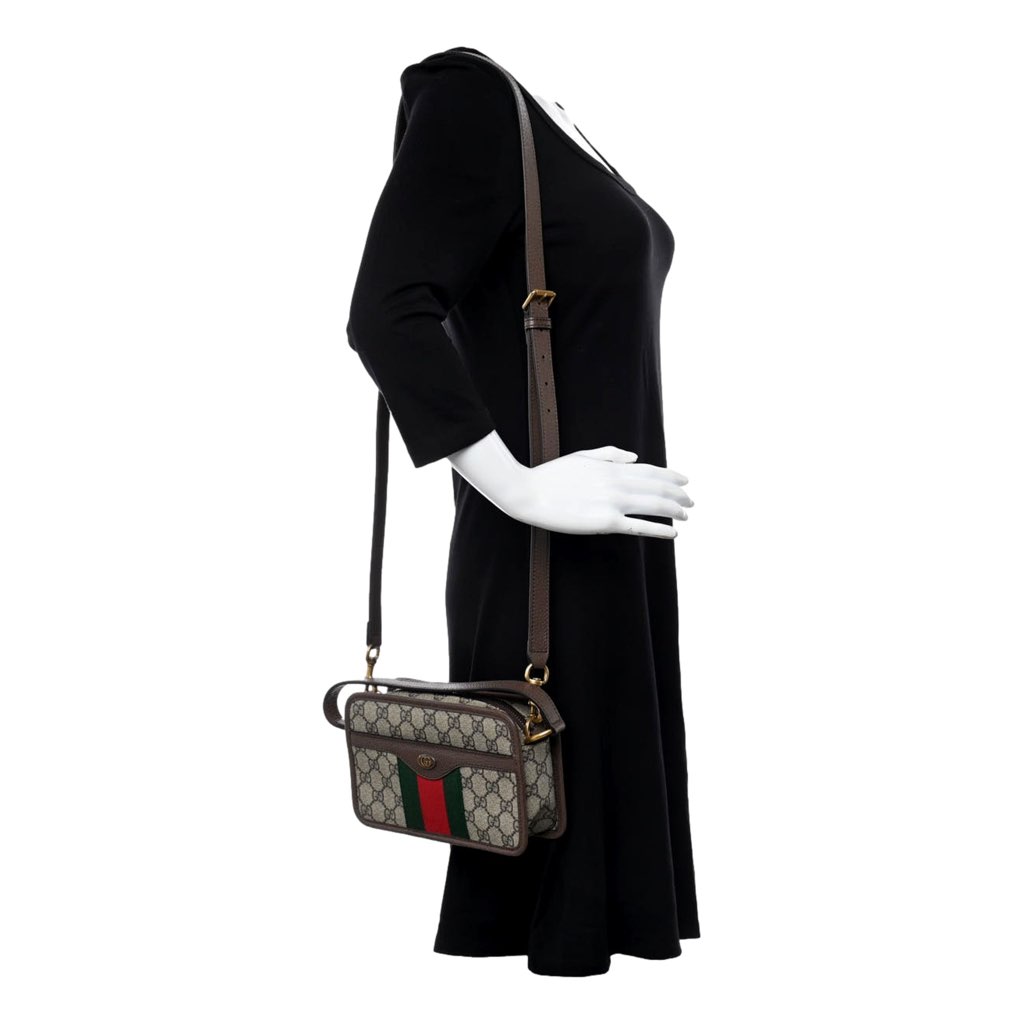 Gucci Gucci Ophida GG Supreme Canvas Leather Webstripe Top Handle Crossbody Handbag - Detail 1