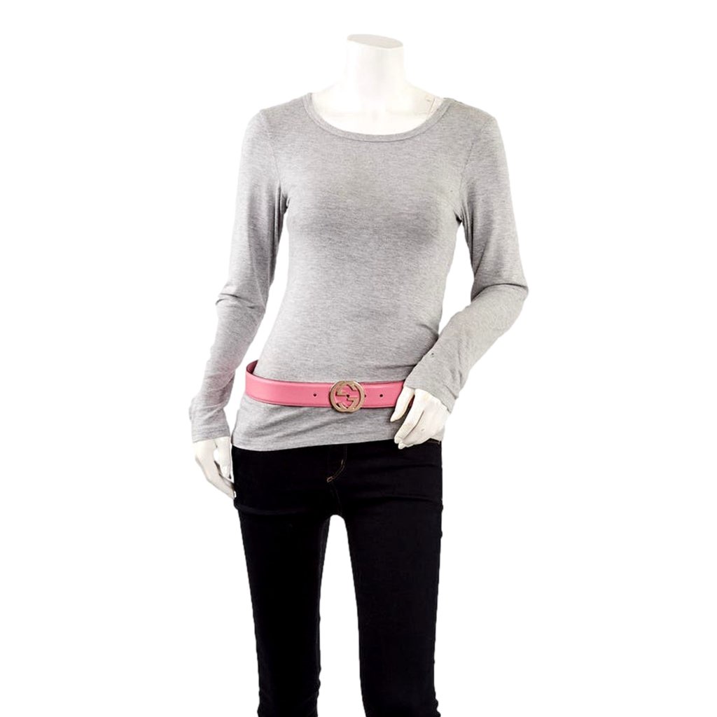 Gucci Gucci Marmont Interlocking GG Buckle Pink Leather Belt 90/36 - Detail 1