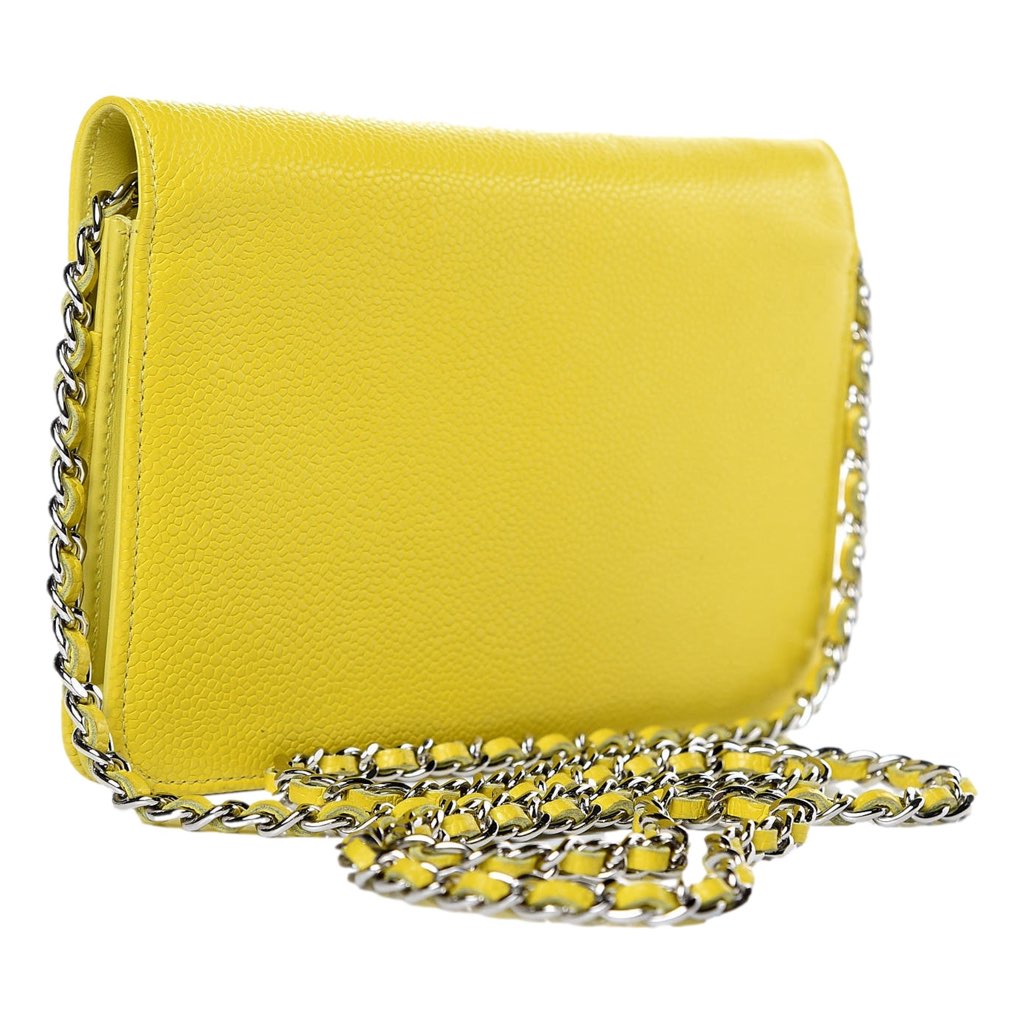 Chanel Chanel Timeless Wallet on Chain Caviar Leather Neon Yellow - Back view